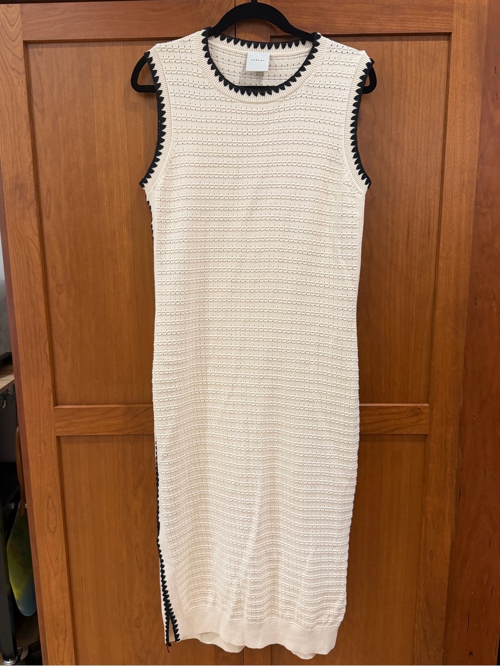 Varley Cream Sleeveless Knit Dress with Black Scallop Trim